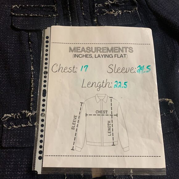 KATHERINE BARCLAY Navy Blue Tweed Cotton Linen Lined Blazer Jacket Size 2 Chic - Picture 7 of 7